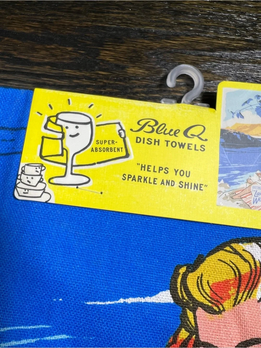 NWT Blue Q “Greetings from Lake Wine” Retro Dishtowel 100% Cotton
